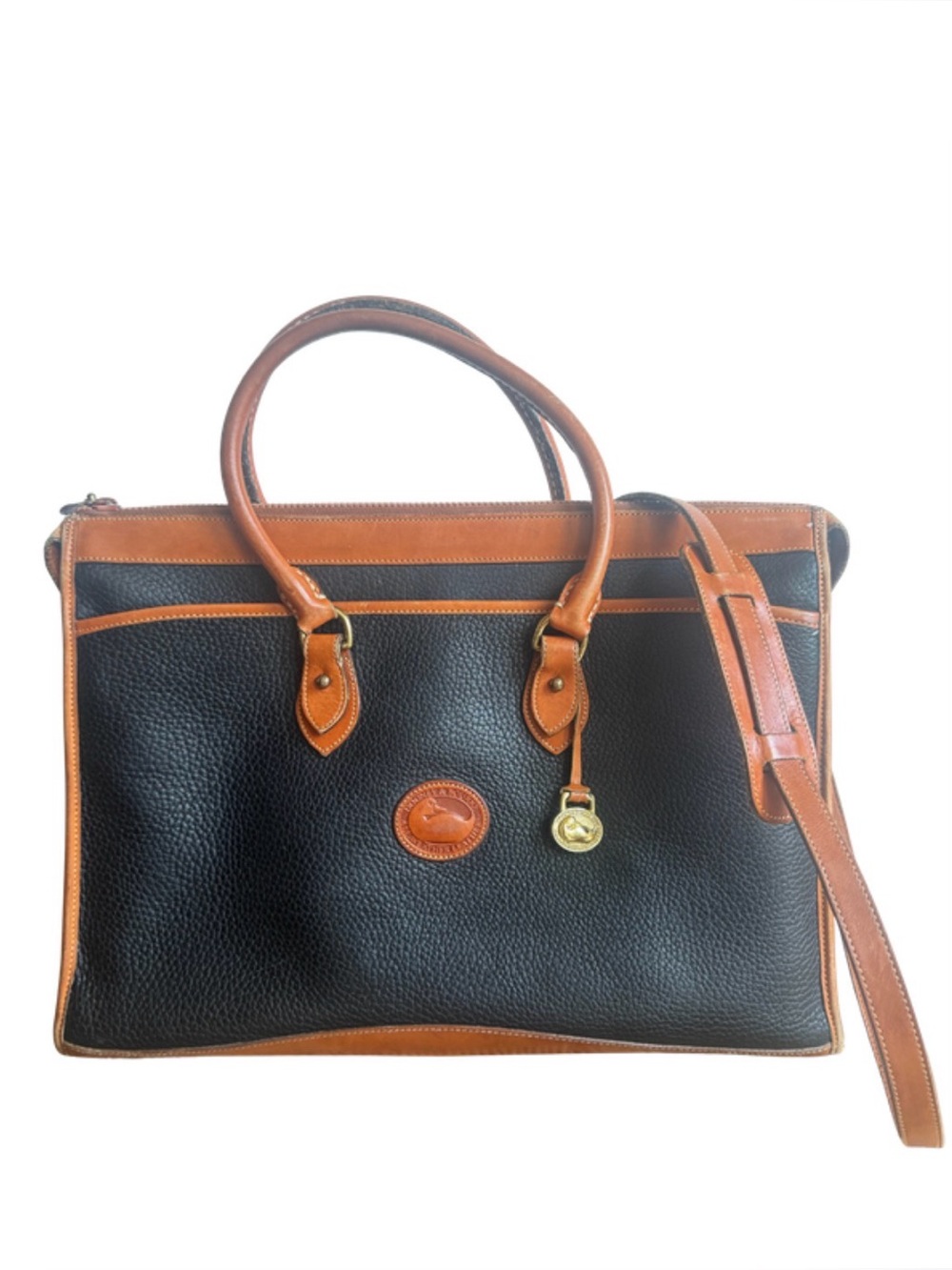 Vintage Dooney & Bourke Briefcase Laptop Shoulder Bag - black leather with brown